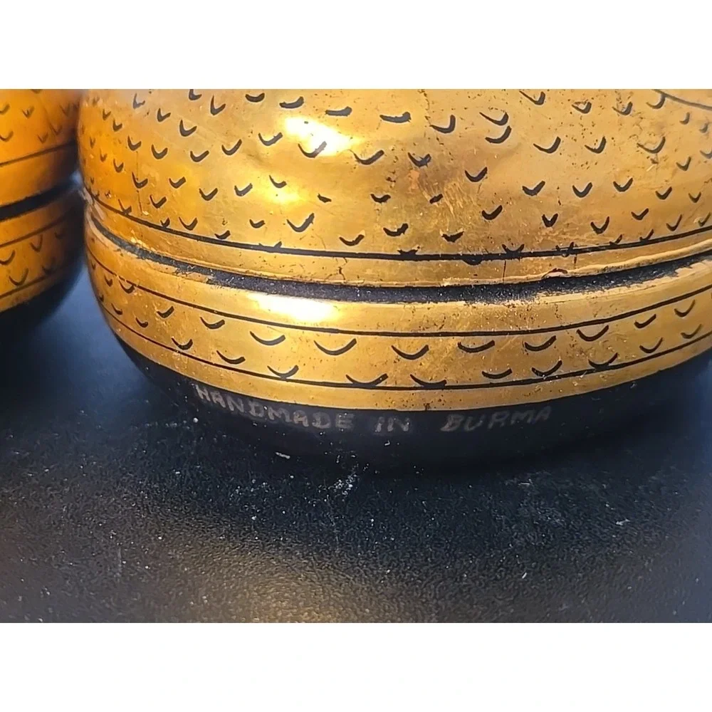 Pair of‎ Burmese Gold Gilt Lacquerware Ducks Trinket Boxes
